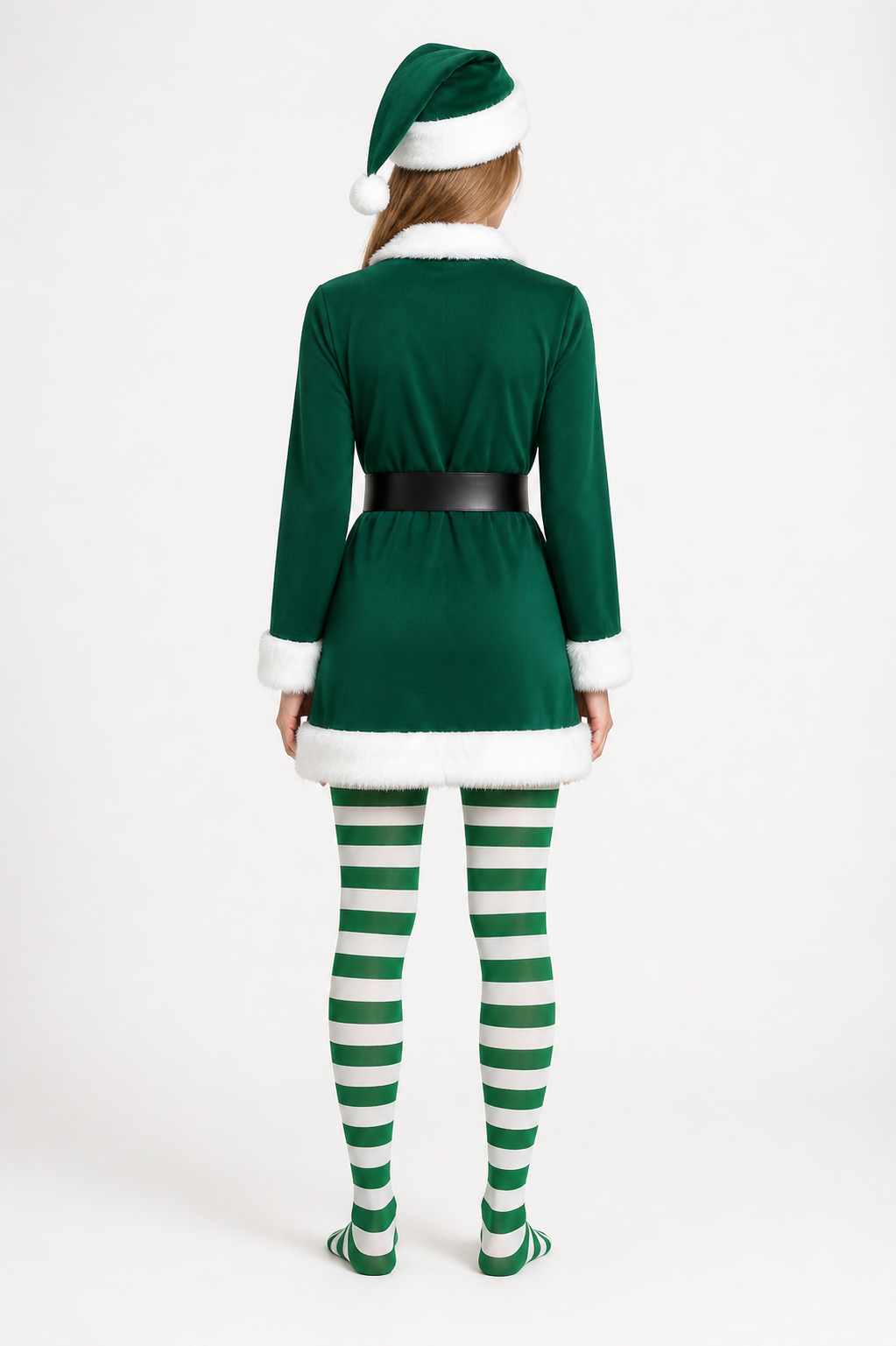 Carnival Costume with Tights, Hat, and Belt back view