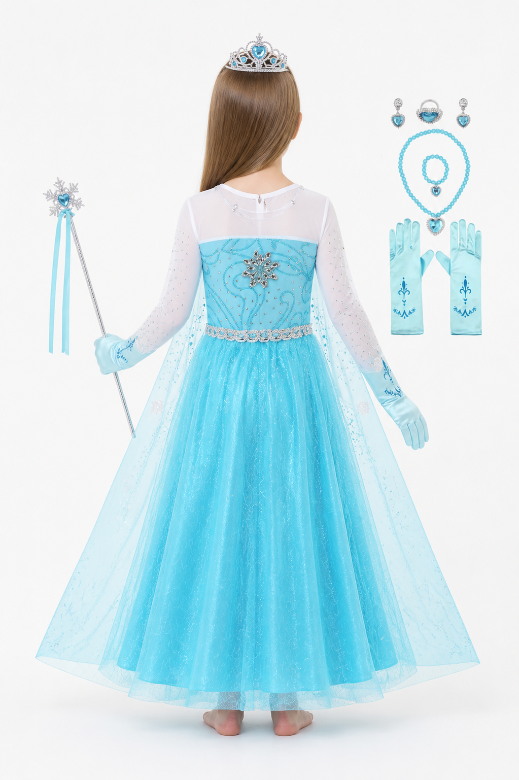 Elsa Costume with Crown and Wand for Halloween back view