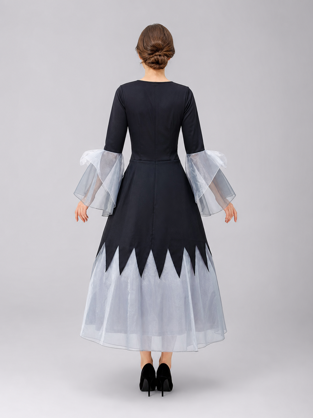 Gothic Black and Gray Lace-Up Cosplay Dress