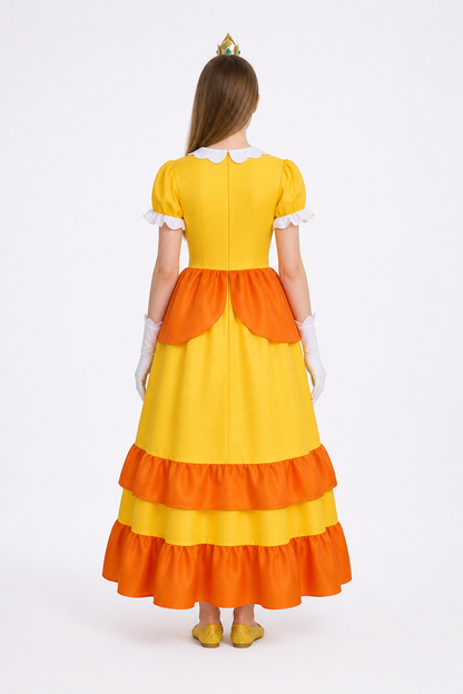 Princess Dress with Tiered Ruffles and Brooch back view