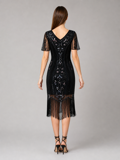 Vintage 1920s Dress with Sequins and Fringe