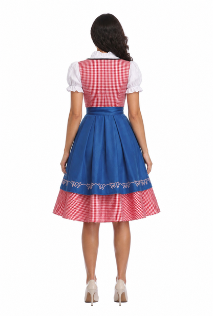 Bavarian Red Plaid Dirndl Dress with Apron back view