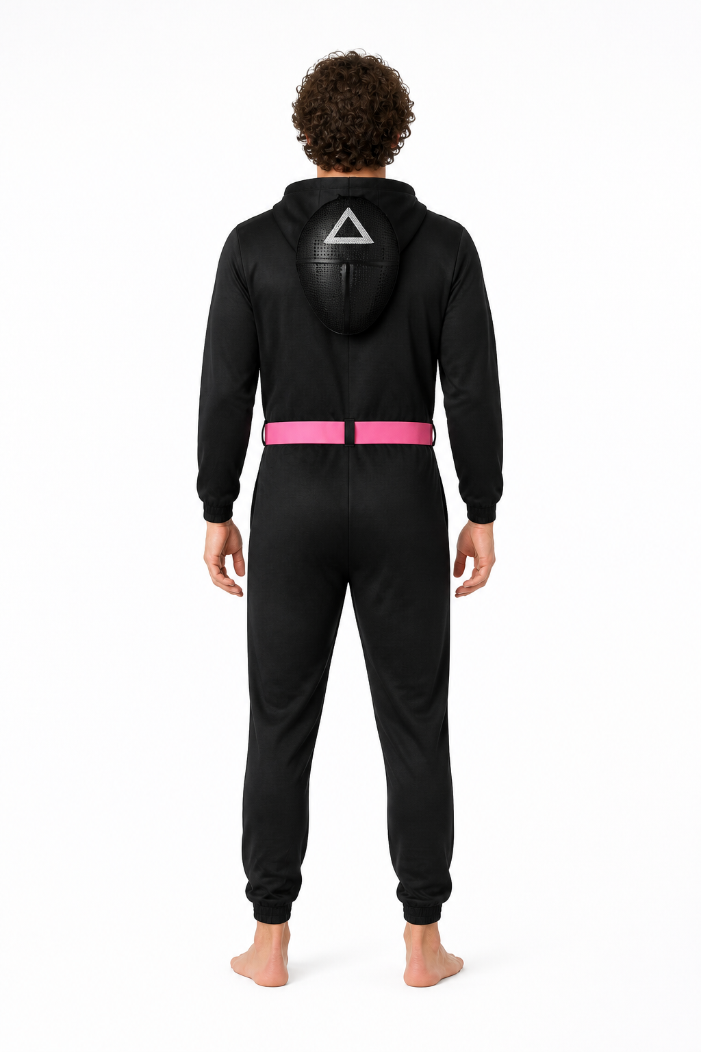Black Cosplay Jumpsuit with Mask and Hood back view