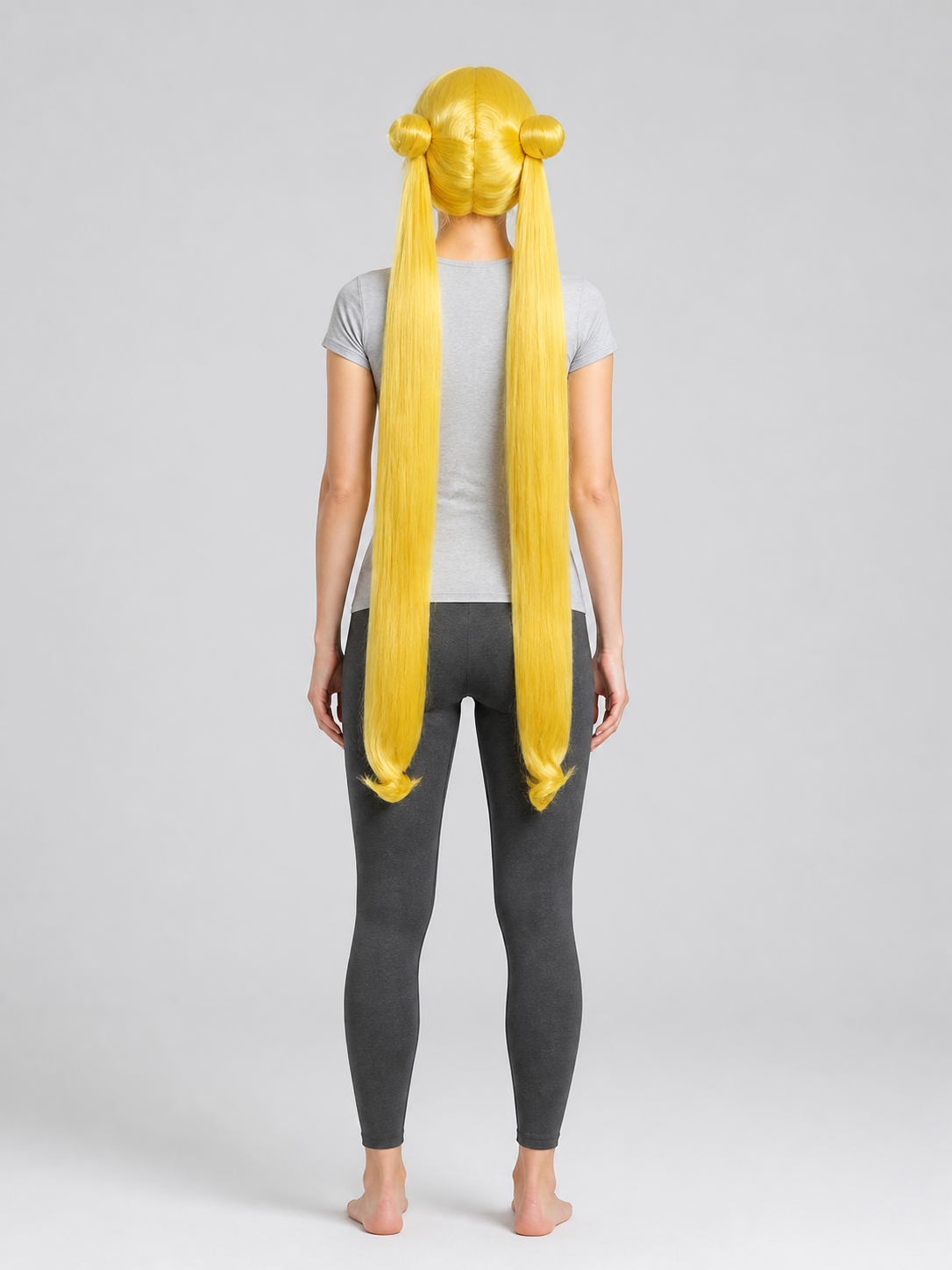 Gold-Colored Carnival Wig with Double Buns back view