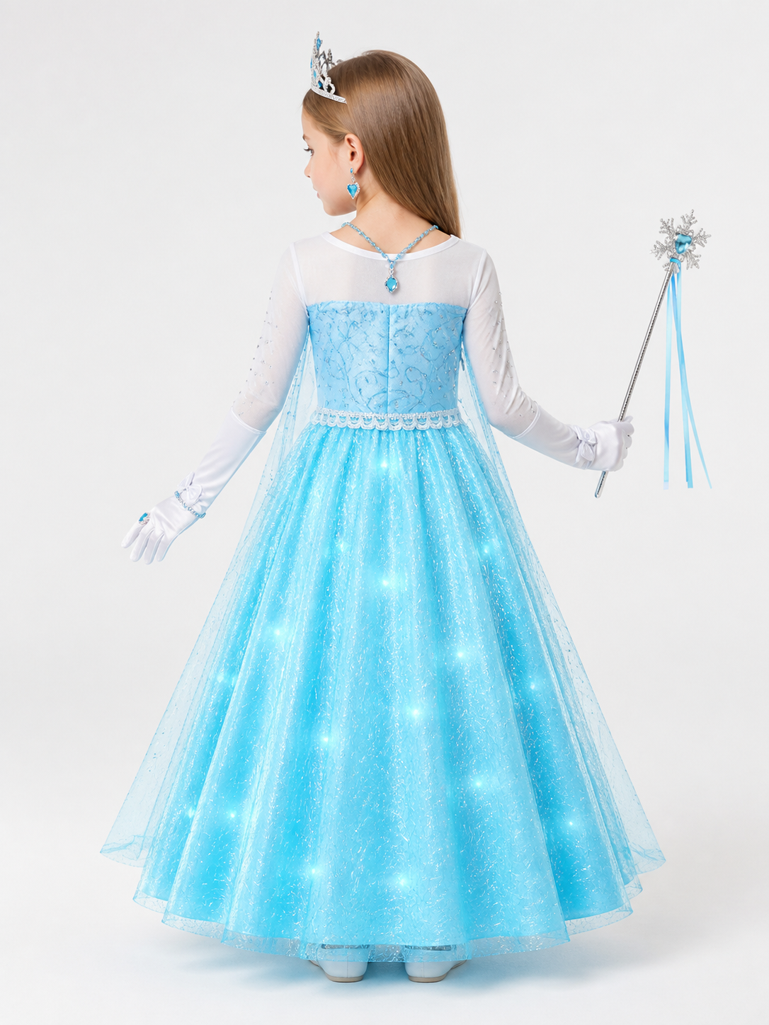 Blue Carnival Costume with LED Lights for Halloween back view