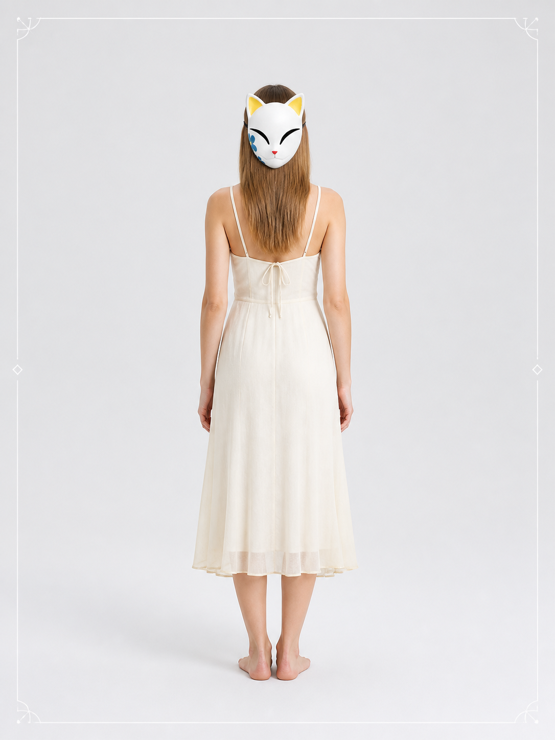White Carnival Mask with Ears for Cosplay back view