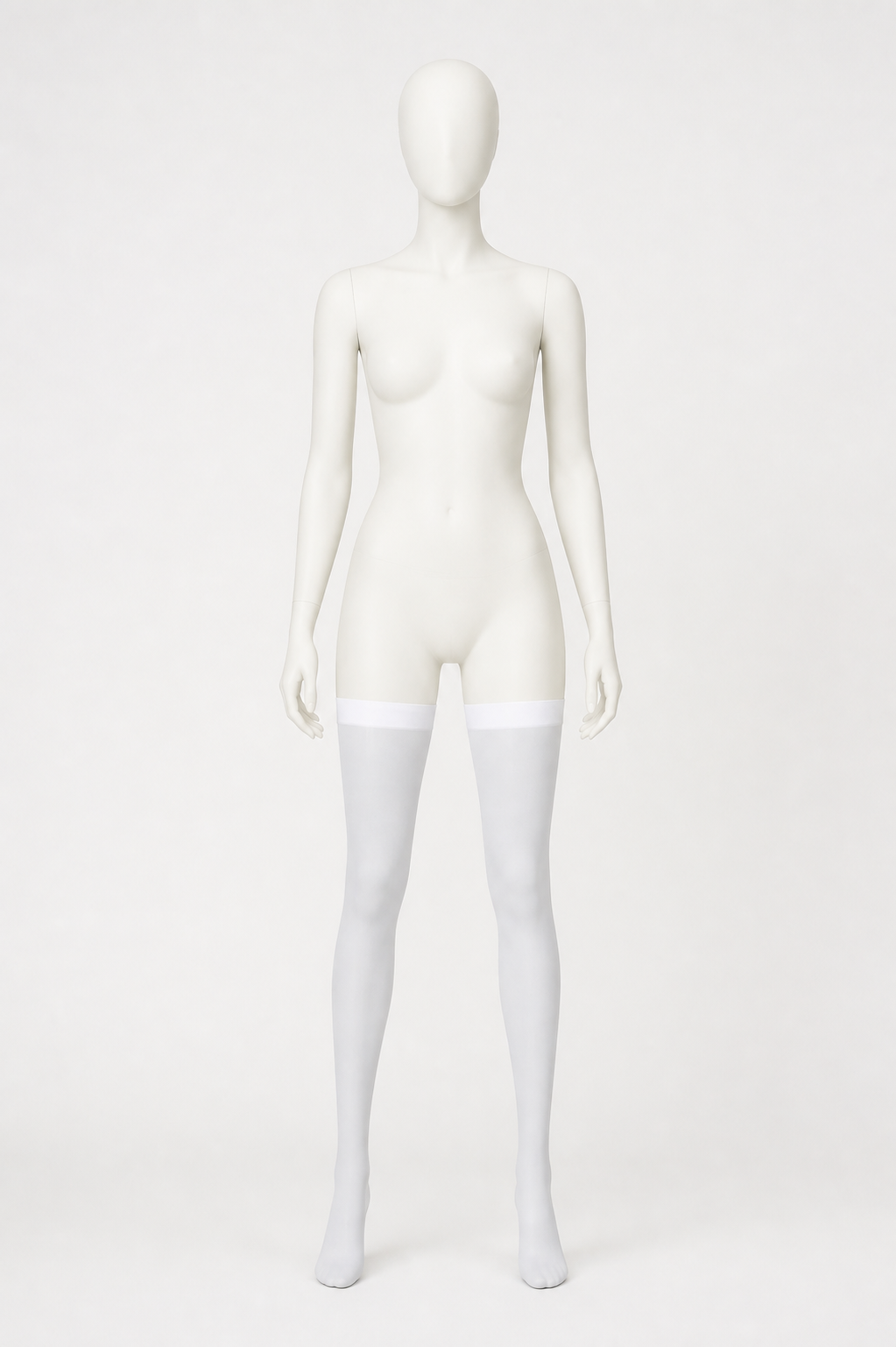 White stockings with a pointed toe and wide elastic band back view