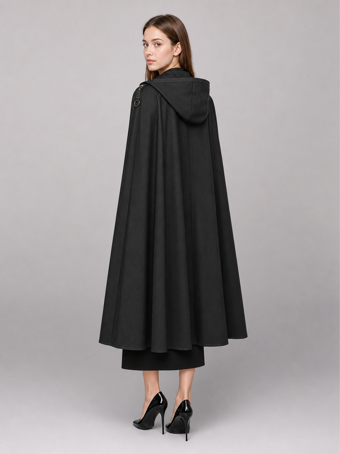 Black Medieval Hooded Costume Cape