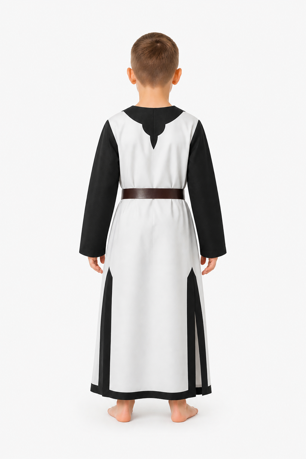 Black and White Medieval Robe with Belt for Halloween back view
