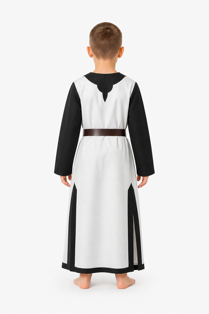 Black and White Medieval Robe with Belt for Halloween back view