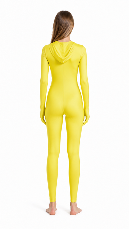 Yellow Zentai Suit with Oval Face Opening back view