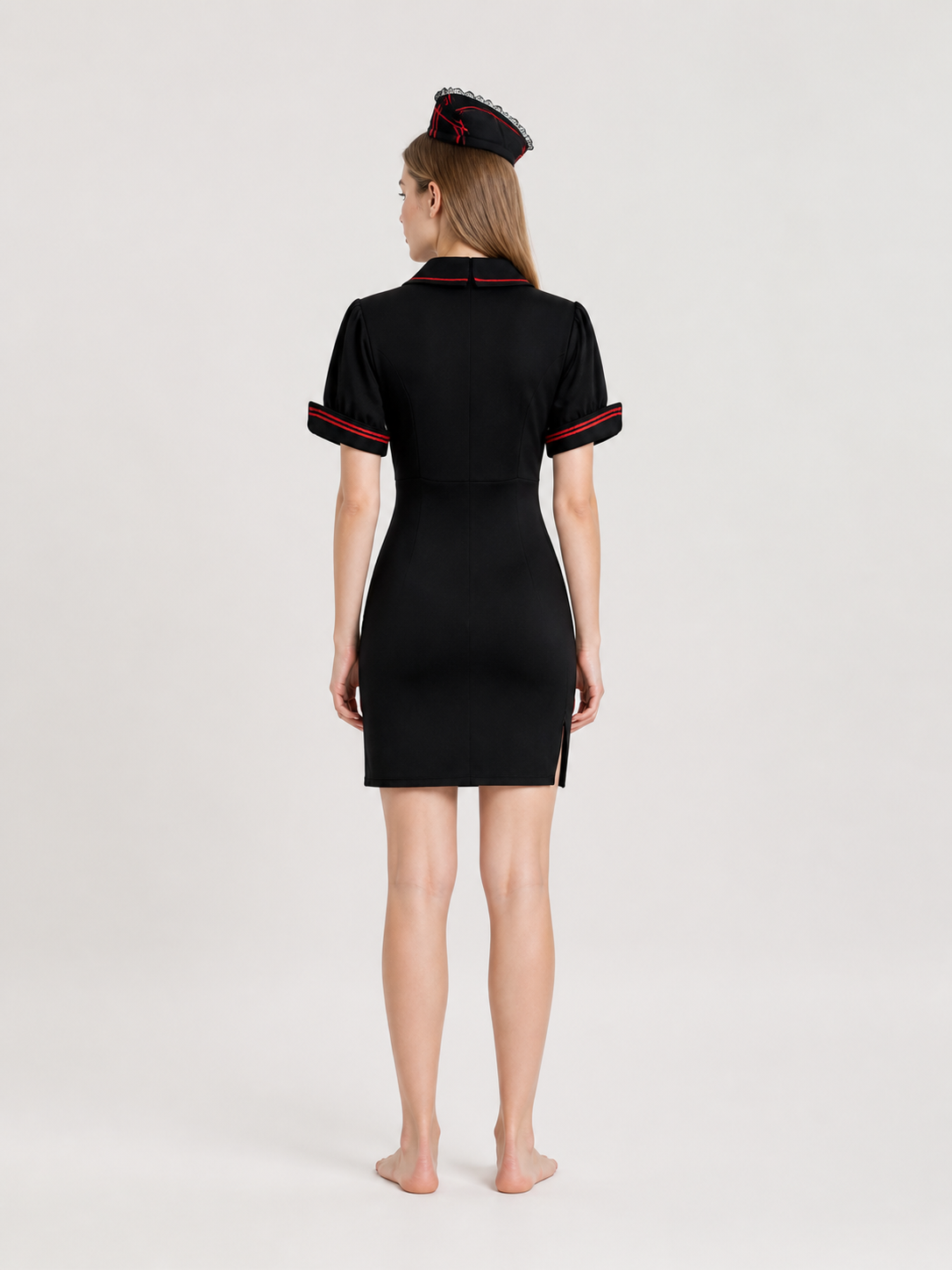 Short Black Dress with Red Trim back view