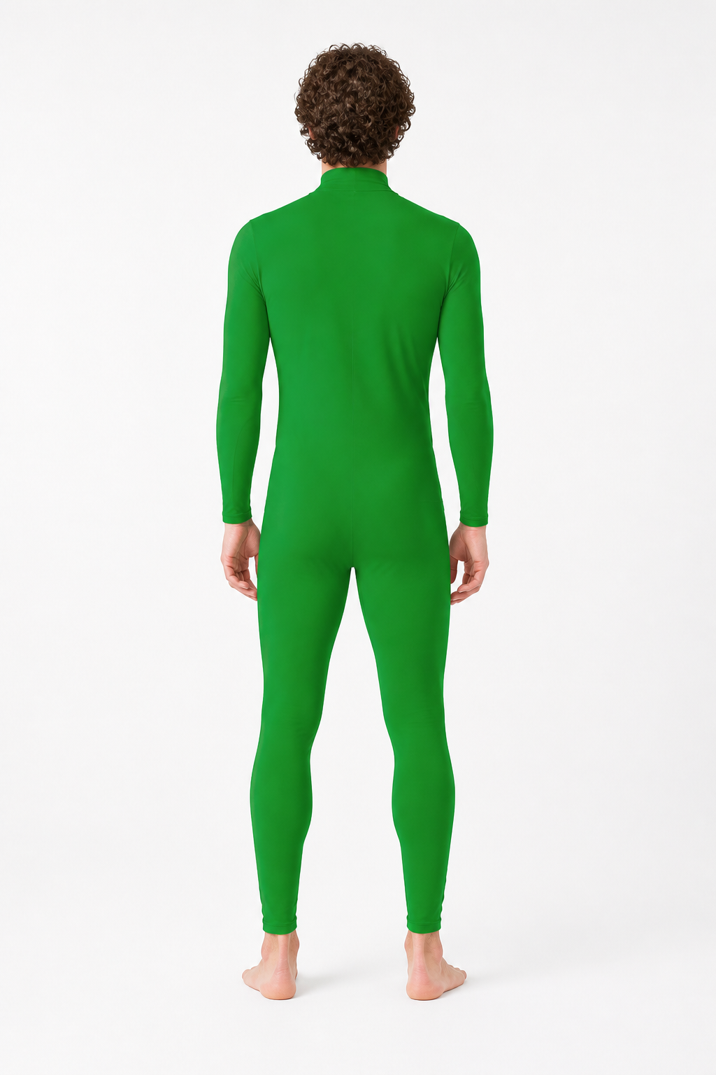 Green Fitted Jumpsuit with a High Collar back view