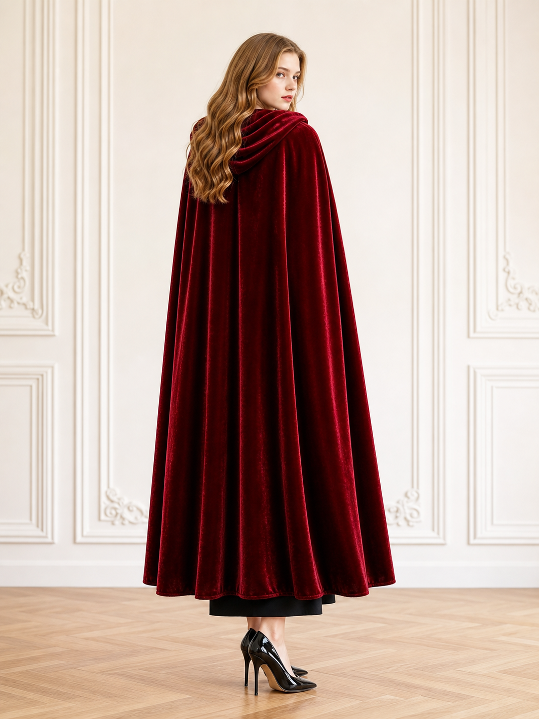 Burgundy Carnival Cape with Hood, 110 cm