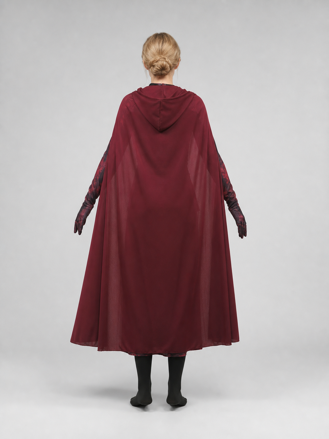 Scarlet Witch superhero cosplay costume with cape back view 2