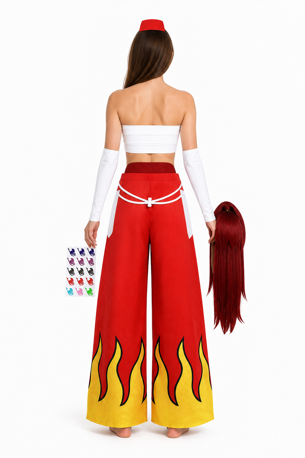 Erza Scarlet Cosplay Costume with Flame Print back view