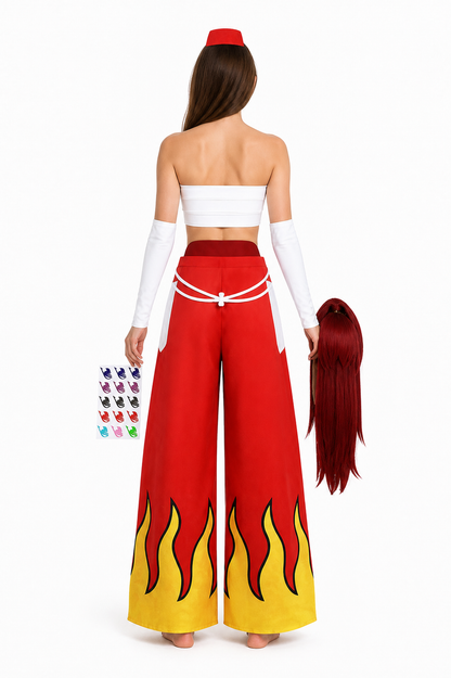 Erza Scarlet Cosplay Costume with Flame Print back view