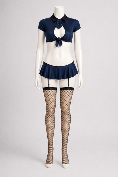 Two-Piece Dark Navy Police Costume with Cap