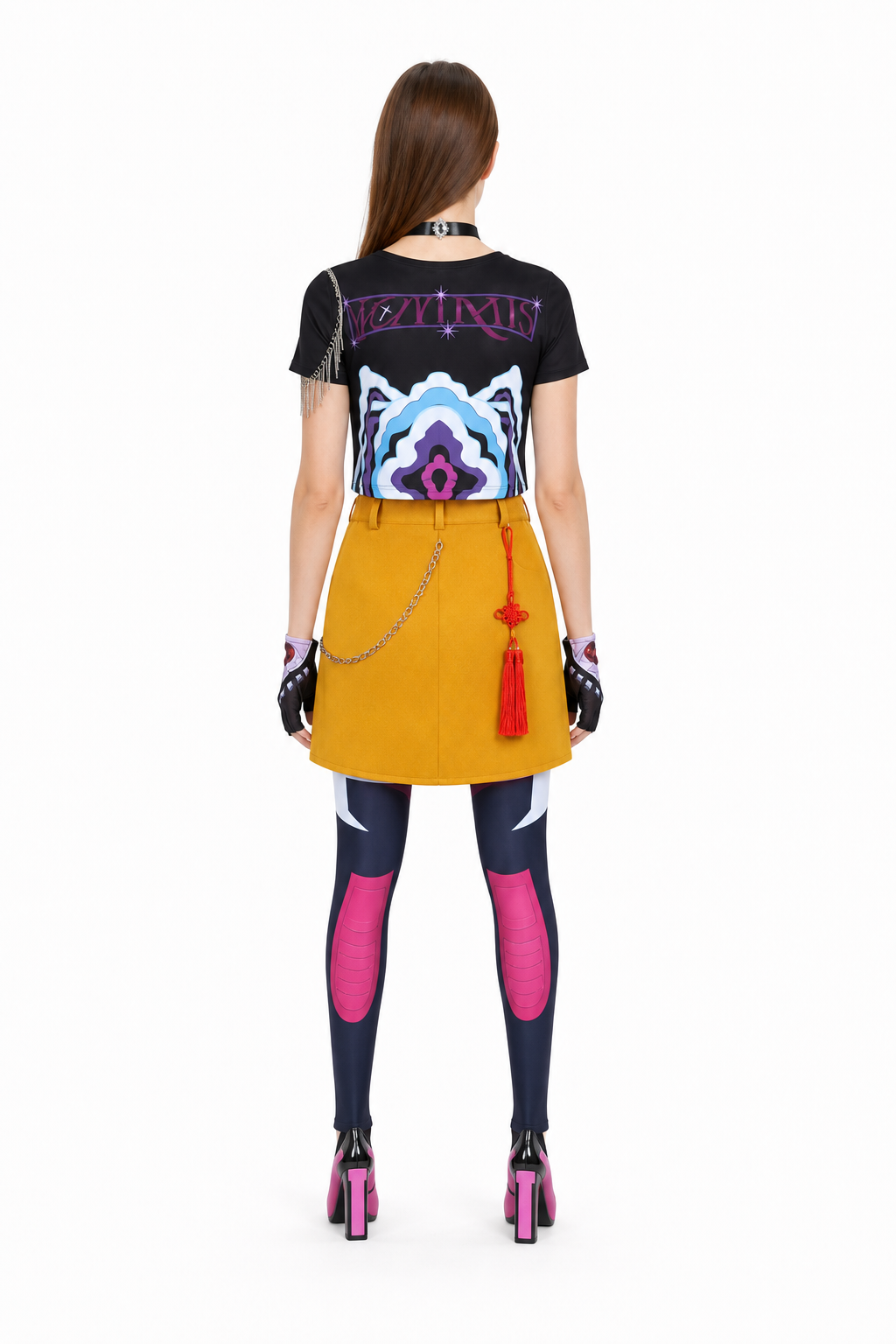 Cosplay Costume: Top, Skirt, and Accessories back view