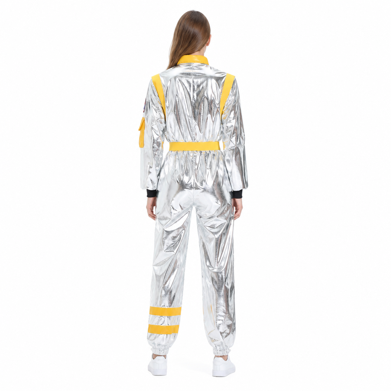 Silver Space Jumpsuit with Zippered Pockets back view