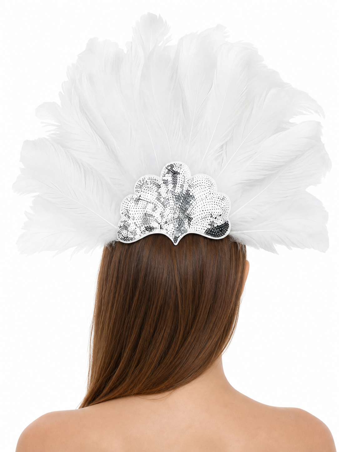 White Feather Carnival Headband with Silver Sequins product view 29