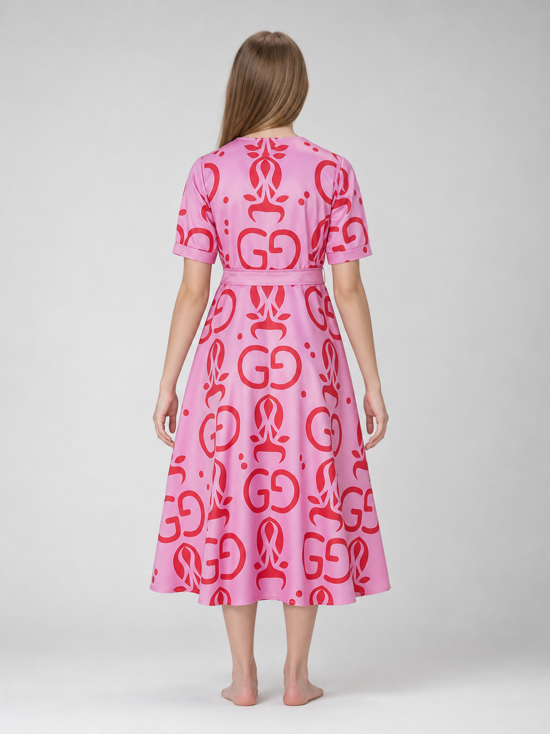 Cosplay dress with print and belt, short sleeves