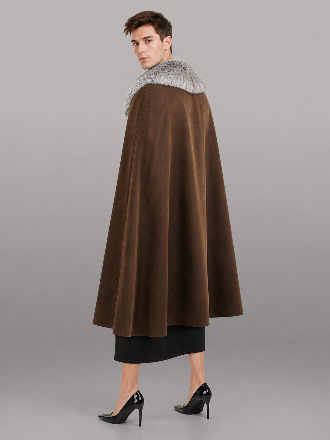 Brown Costume Cloak with Fur Collar