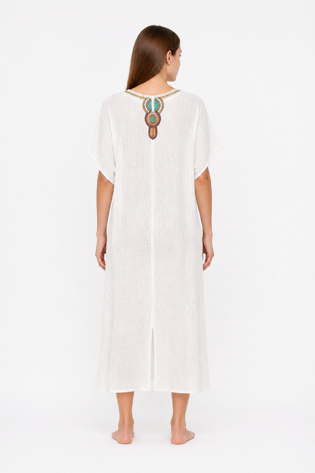 Loose-Fit Midi Dress with Beaded Embroidery