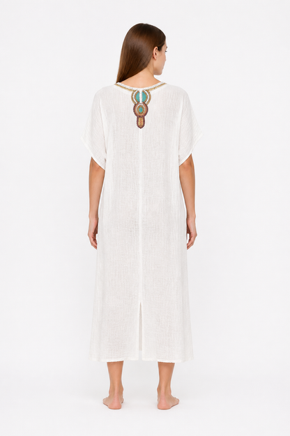 Loose-Fit Midi Dress with Beaded Embroidery