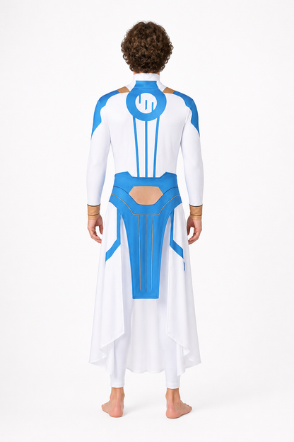 Invincible Cosplay Costume, Blue, White, and Gold back view