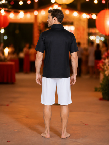 Black Short-Sleeve Top with a High Neck back view
