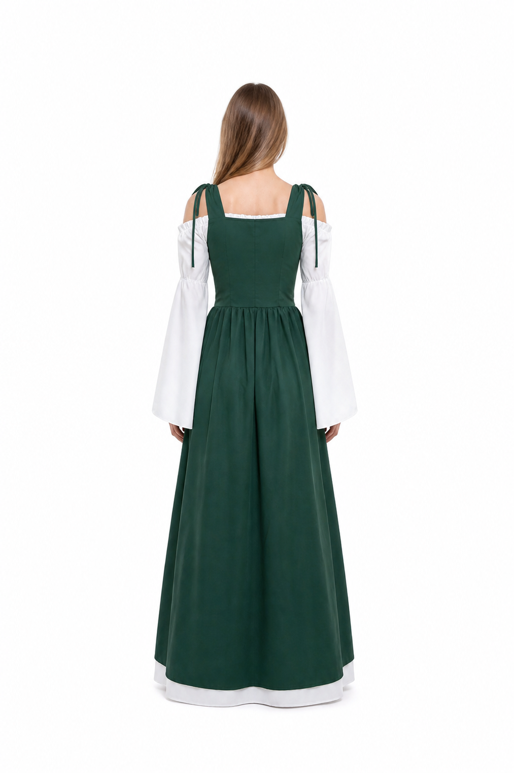 Historical Long Green Dress with Lace back view