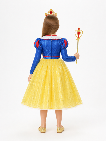 Snow White Costume with Crown, Scepter, and Cape back view