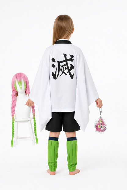 Mitsuri cosplay costume with wig and accessories back view