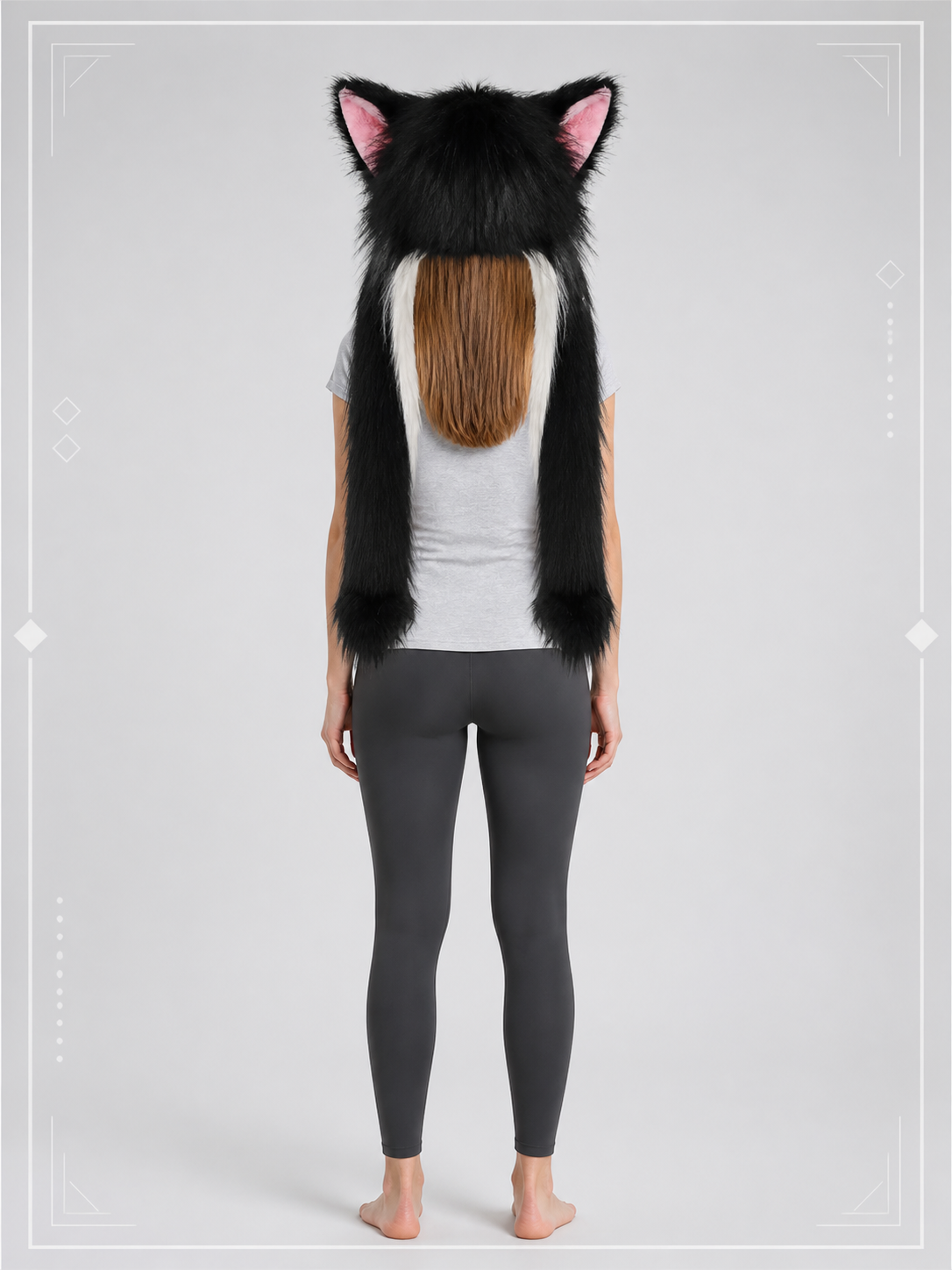 Black and White Cat Cosplay Mask for Halloween back view