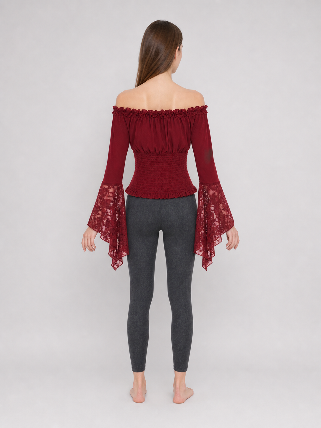 Off-Shoulder Blouse with Lace Cuffs