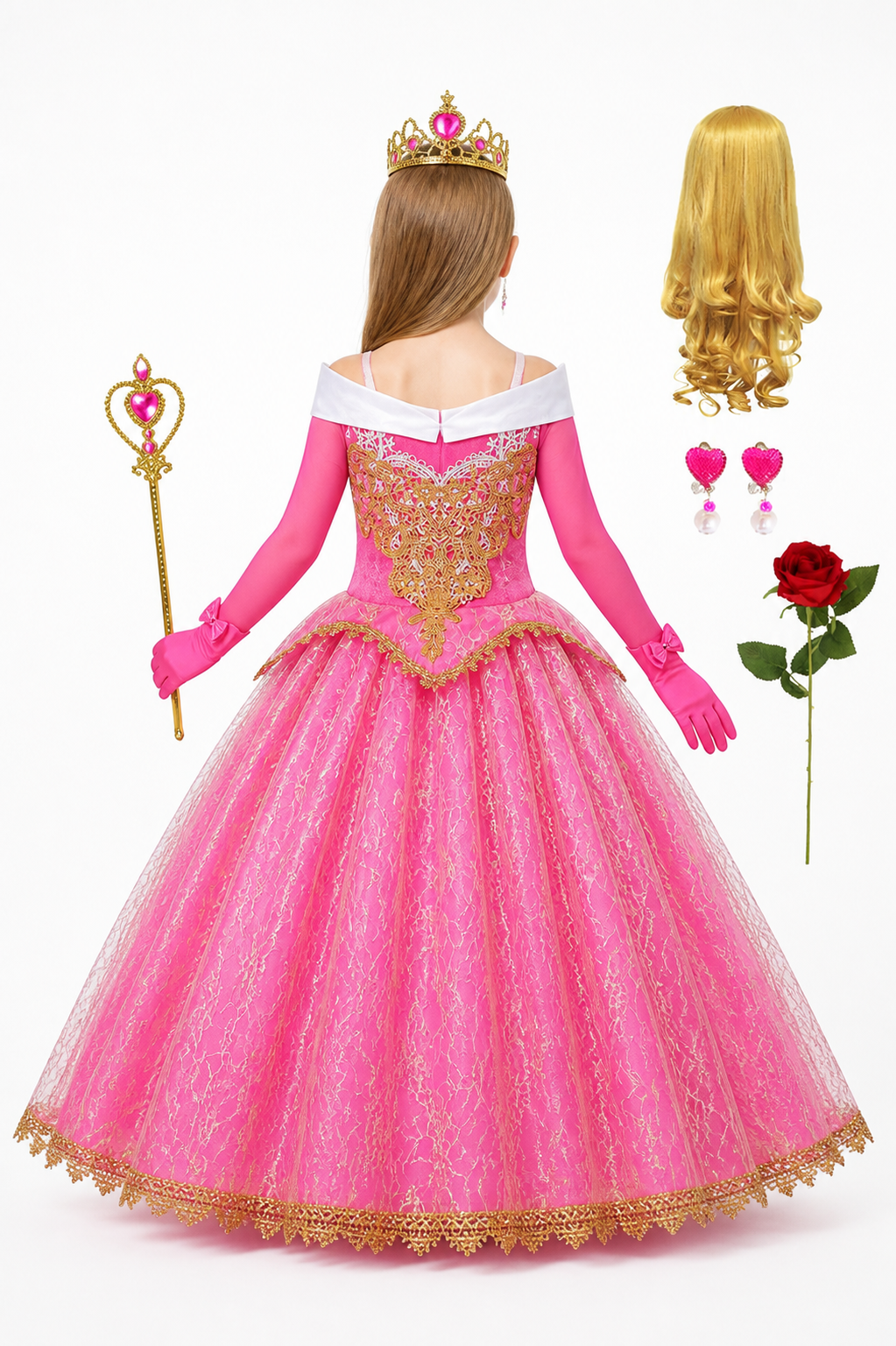 Children's carnival costume with accessories and a full skirt back view