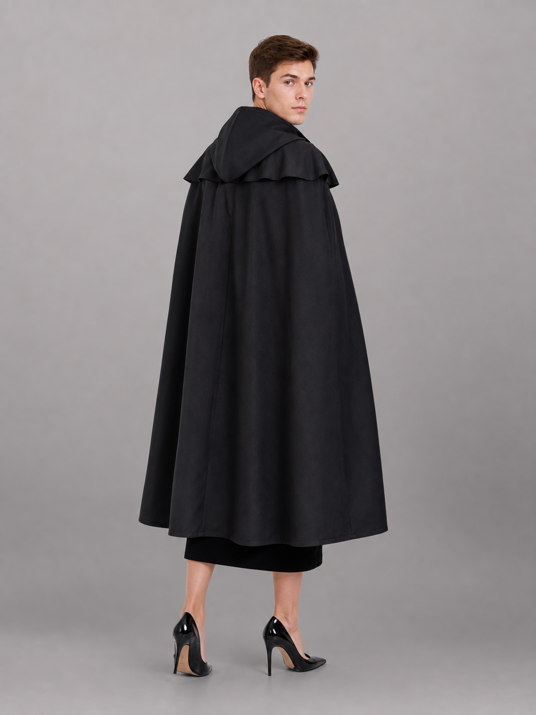 Black long hooded costume cape