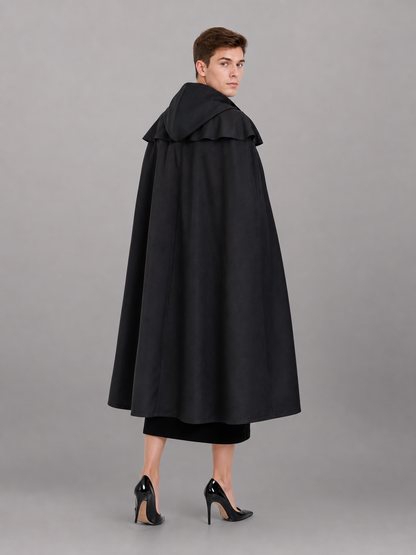 Black long hooded costume cape