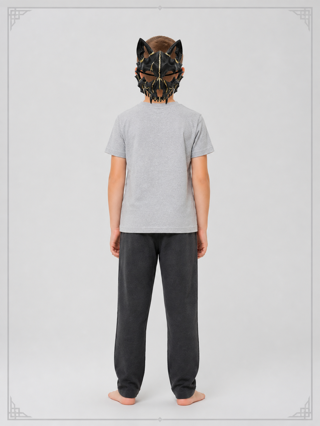 Scary Halloween Mask, Black Half-Mask with Gold Accents back view