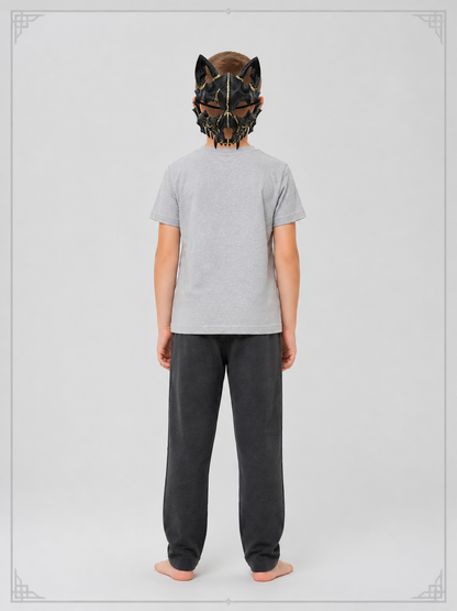 Scary Halloween Mask, Black Half-Mask with Gold Accents back view