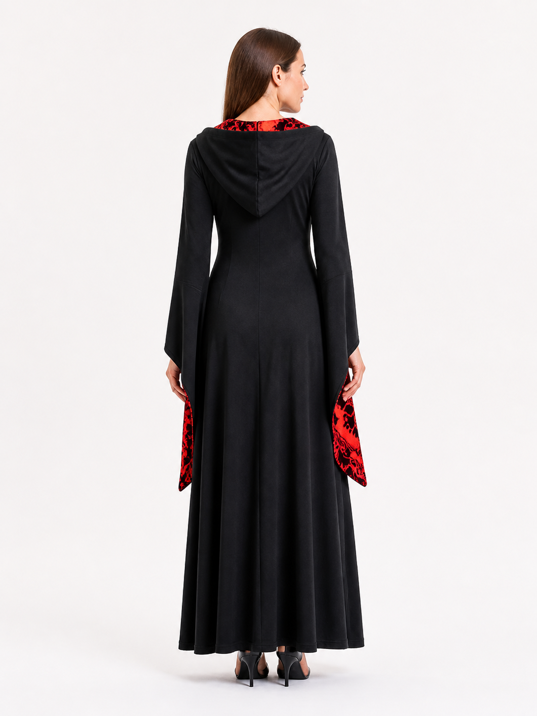 Black and Red Hooded Cloak for Cosplay back view