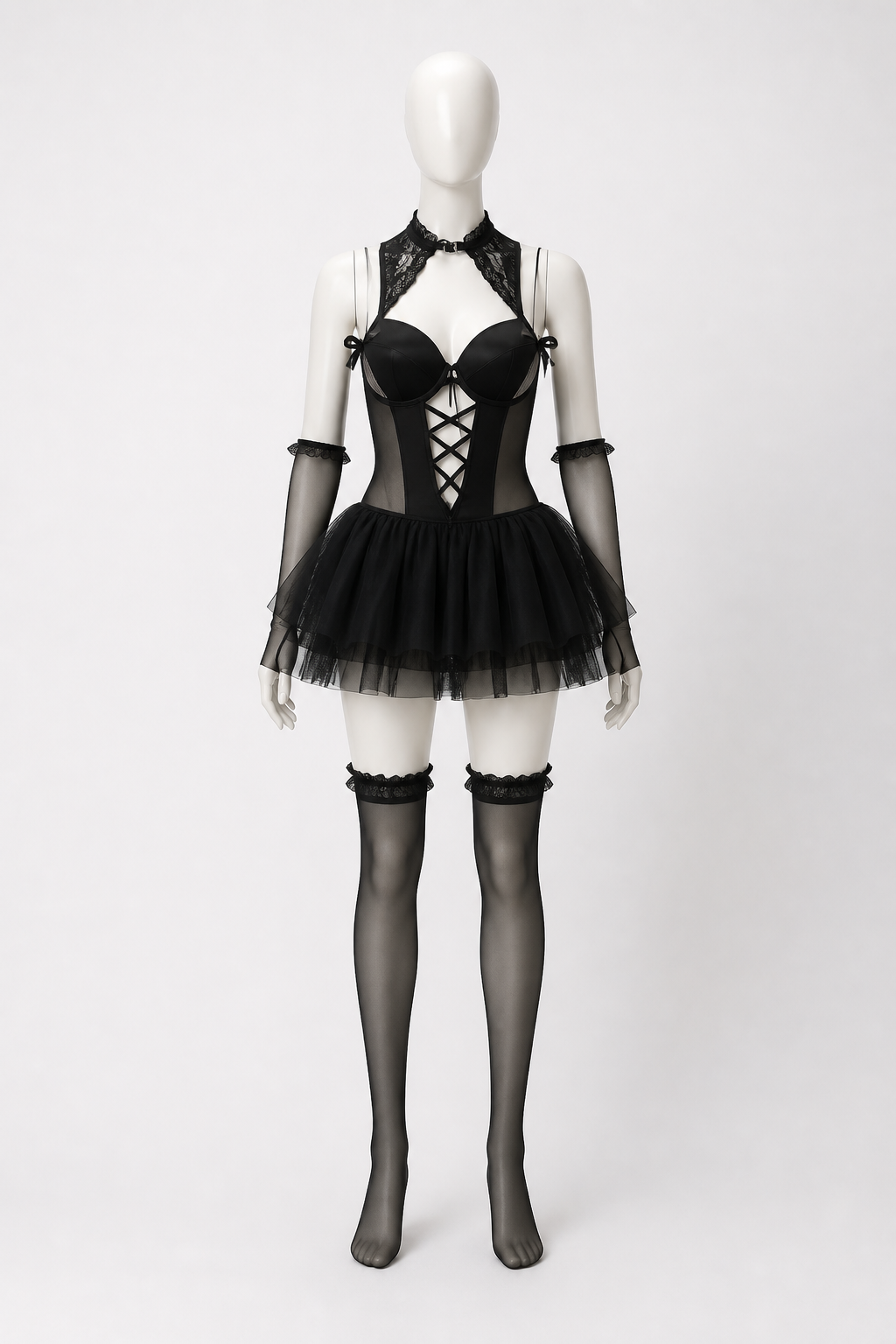 Black Demon Costume with a Full Skirt for Halloween back view