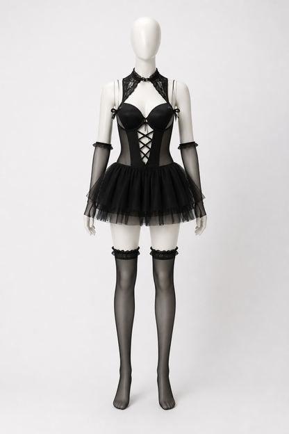 Black Demon Costume with a Full Skirt for Halloween back view