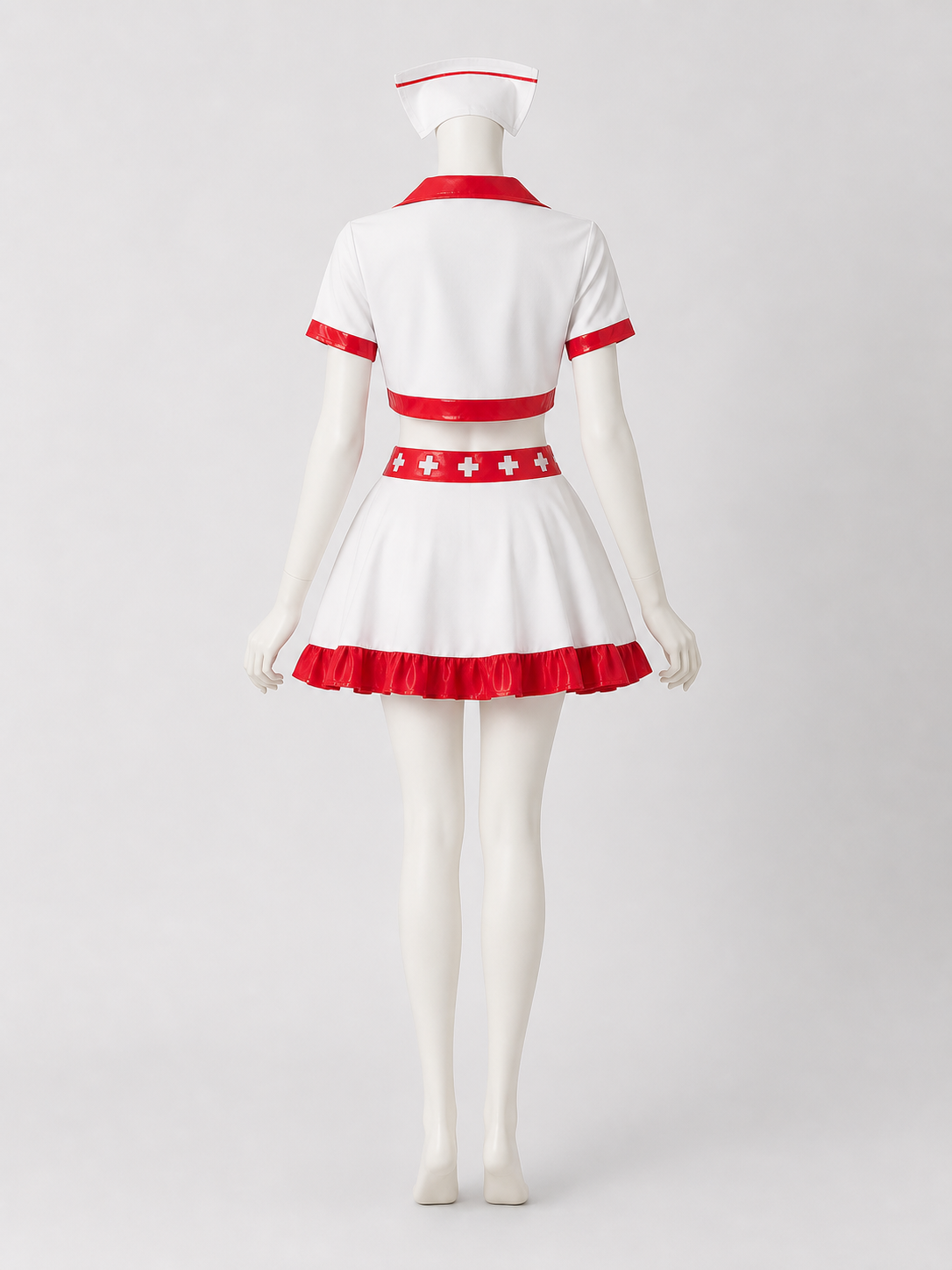 White and Red Nurse Costume with Skirt and Cap