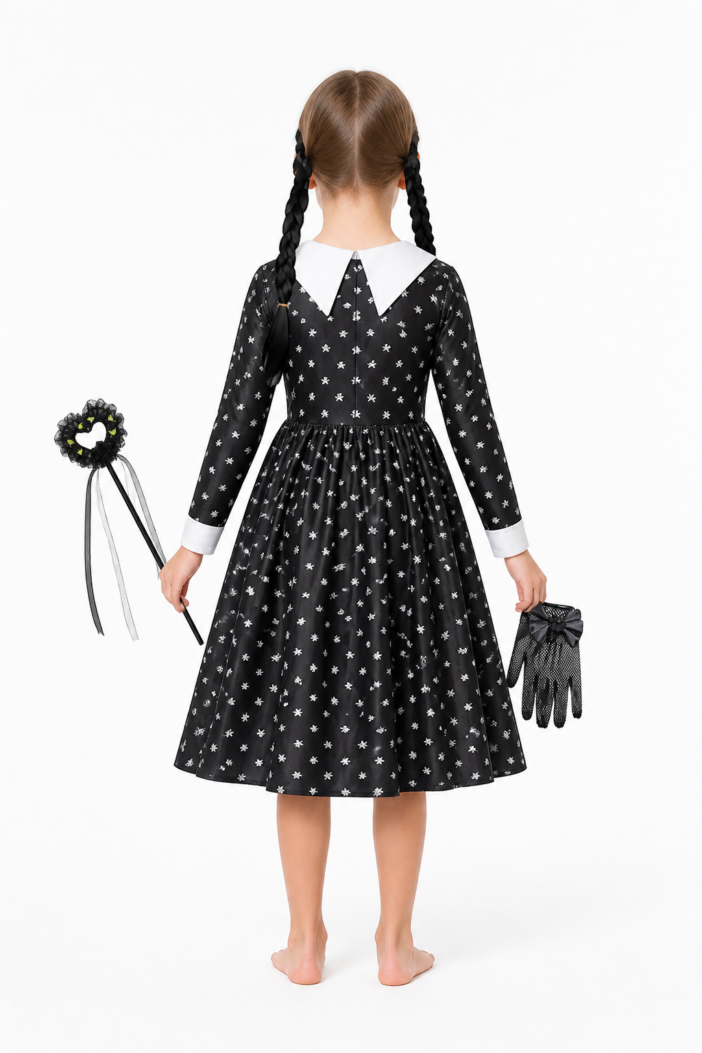 Children's Witch Costume with Skull-Print Dress back view