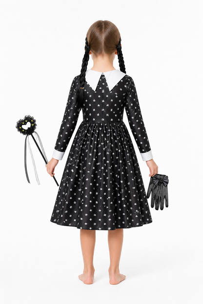 Children's Witch Costume with Skull-Print Dress back view