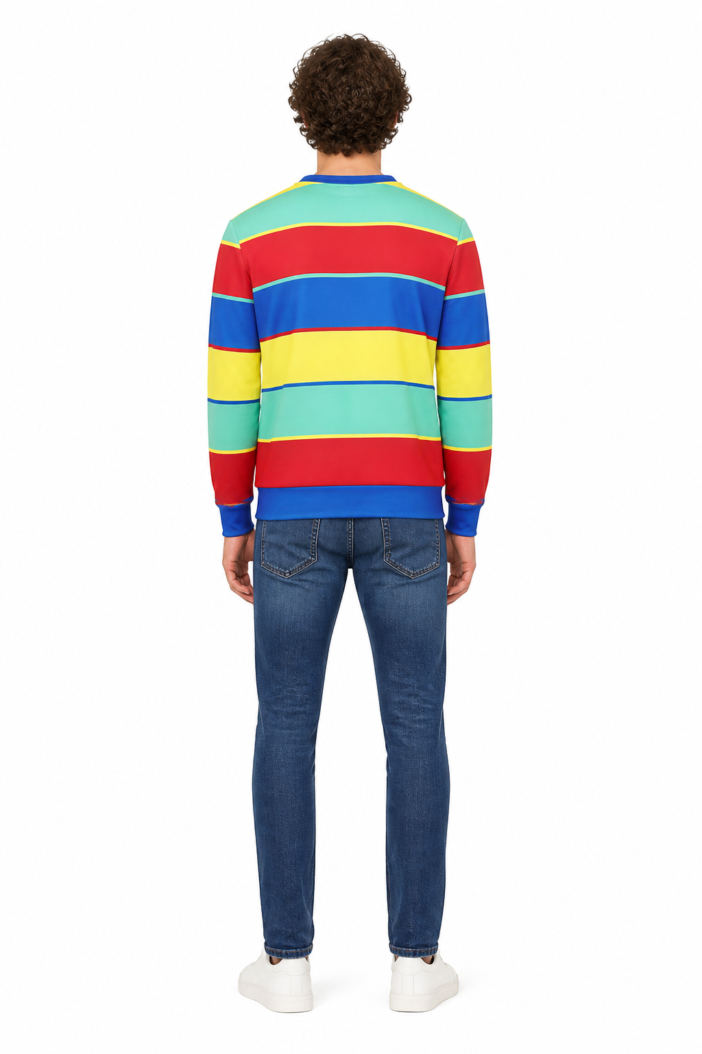 Wide-Stripe Crew-Neck Long-Sleeve Top back view