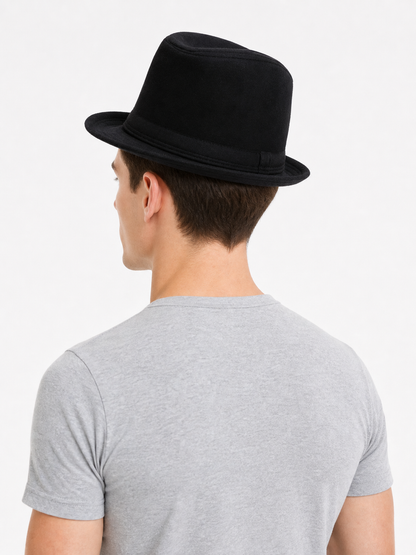 Black Carnival Fedora Hat with Wide Brim
