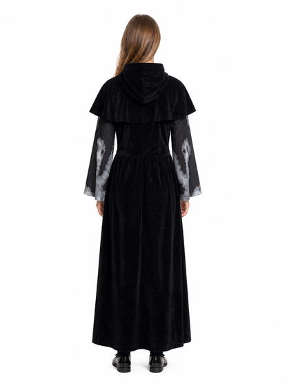 Witch Costume with Cape and Ghost Print back view